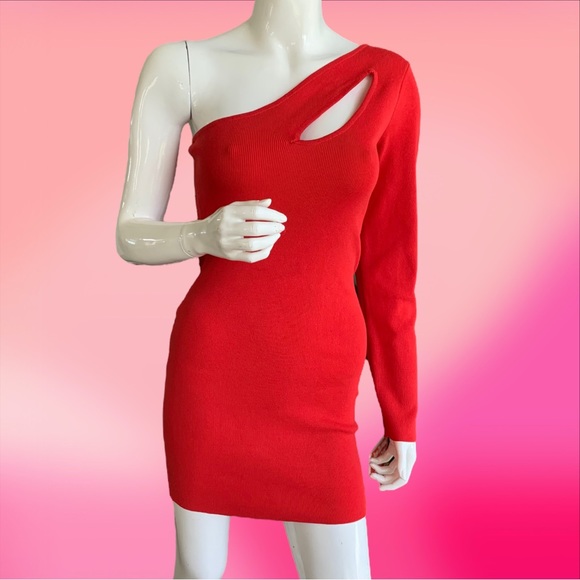 PAPAYA ONE SHOULDER CUT OUT DRESS. JUNIOR’S SIZE LARGE - Picture 1 of 8